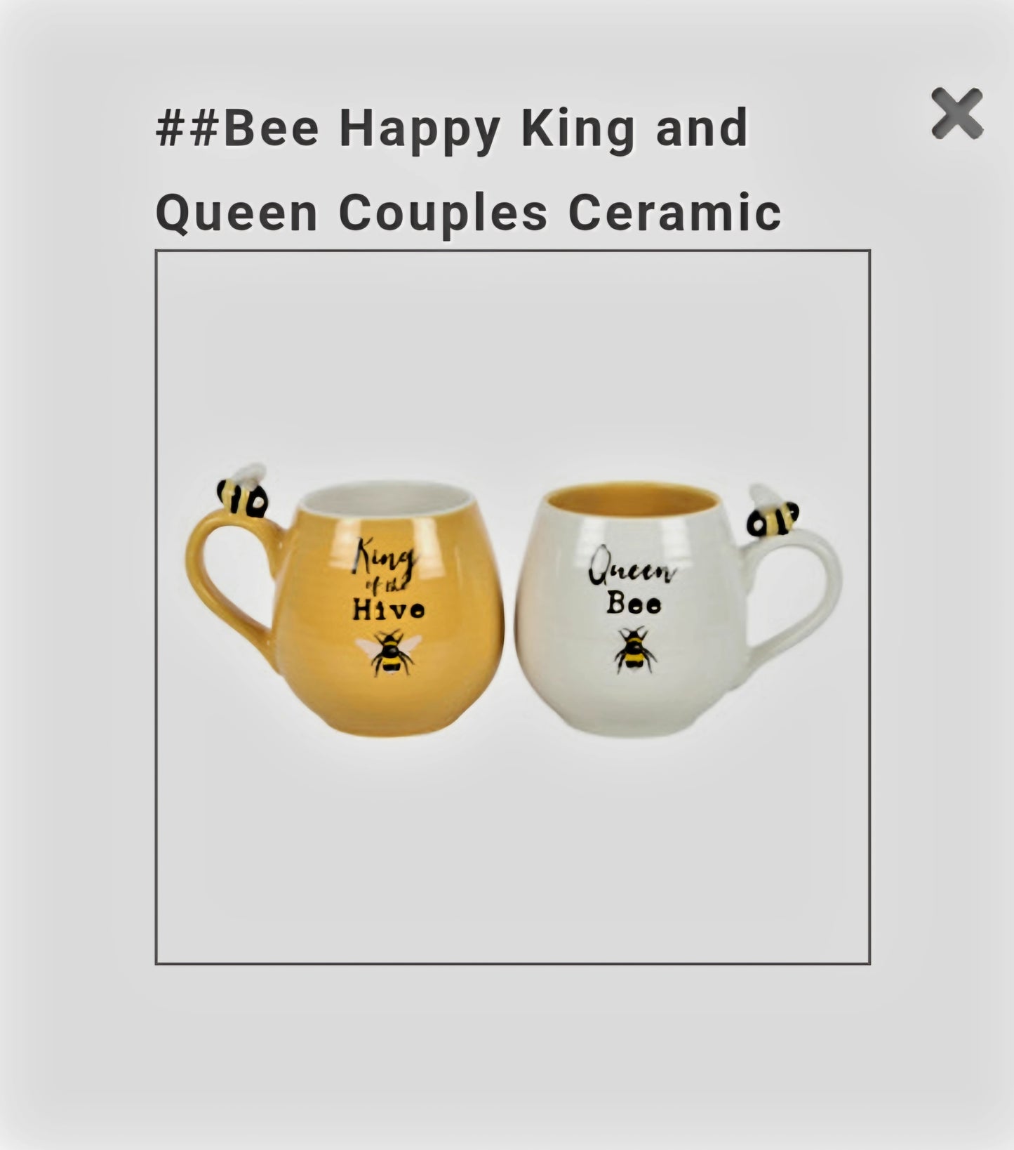 Bee Happy King and Queen Couples Ceramic Mugs