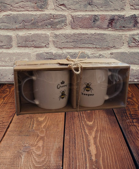 Bee Couple Mug Set Queen and Keeper New Bone China