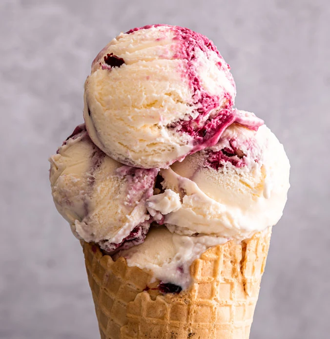 Lakes Ice Cream Blackcurrant and Cream — official flavour photograph