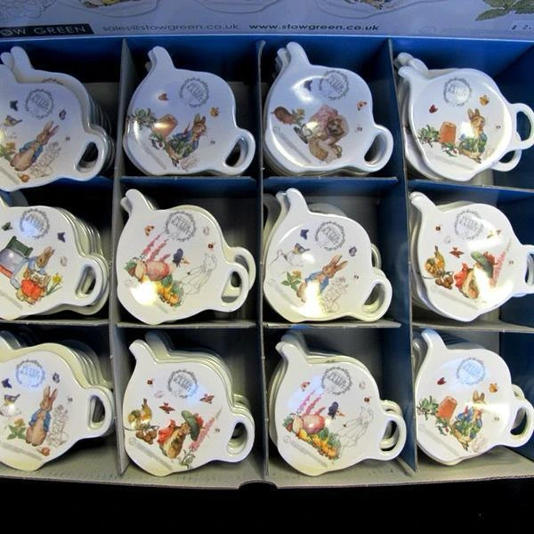 Peter Rabbit tea bag tidies arranged in their retail display