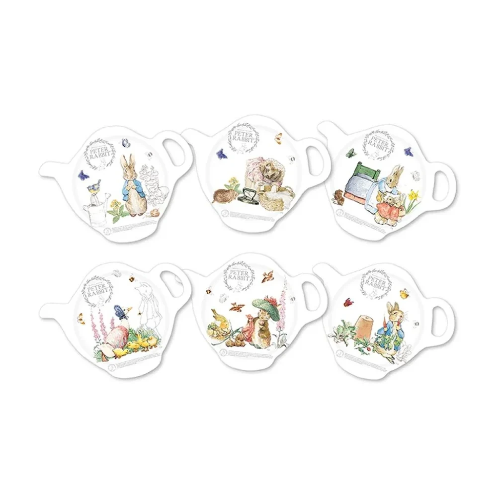Six assorted Peter Rabbit melamine tea bag tidy designs